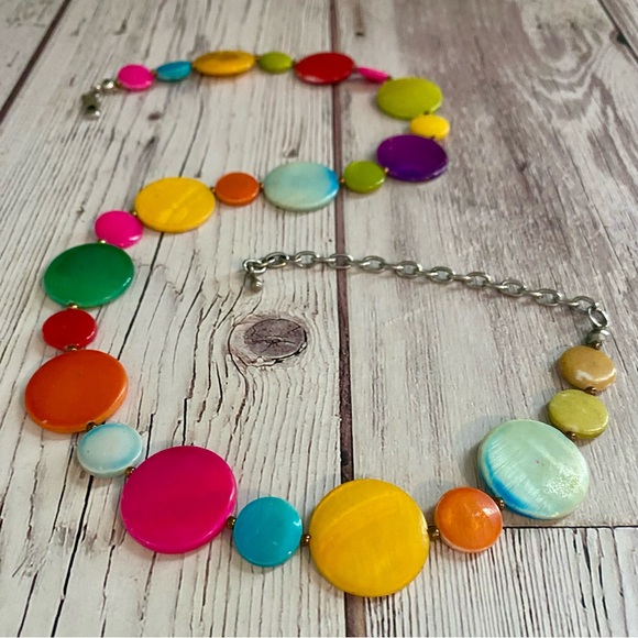 Vintage Jewelry - Vintage Bohemian Colorful Beaded Disc Necklace, 17.5” -21”